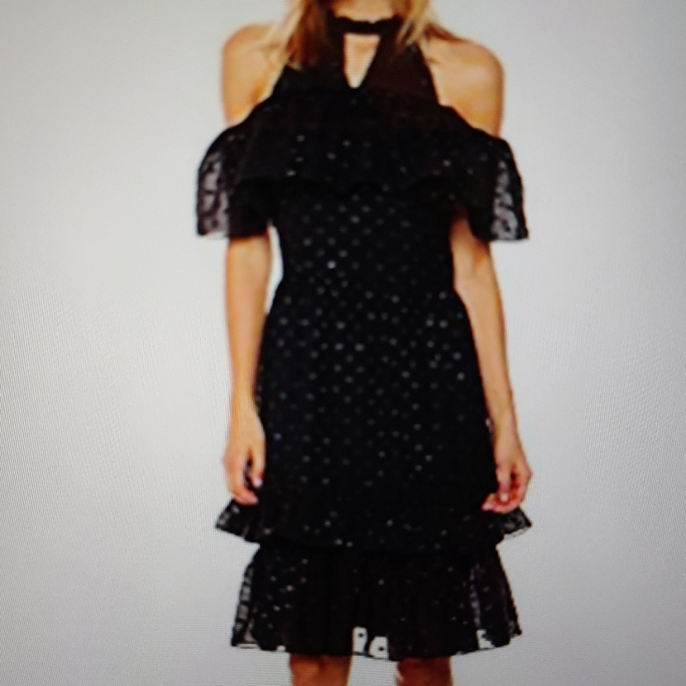 Ella Moon Ruffled Cold Shoulder Dot Dress